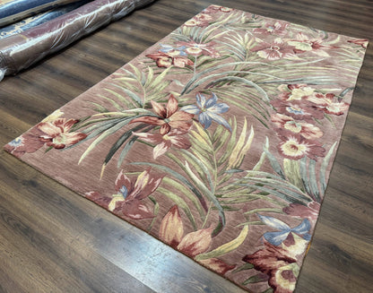 Hand Tufted Floral Rug 5x8, Light Rose Wool Carpet - Nuvé