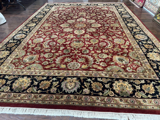 Indian Agra Rug 10x14, Traditional Oriental Carpet, Room Sized Wool Area Rug, Floral, Maroon - Nuvé