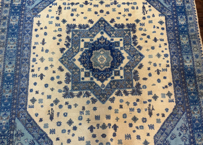 Moroccan Rug 7x10, Geometric Medallion, Blue and Ivory - Nuvé