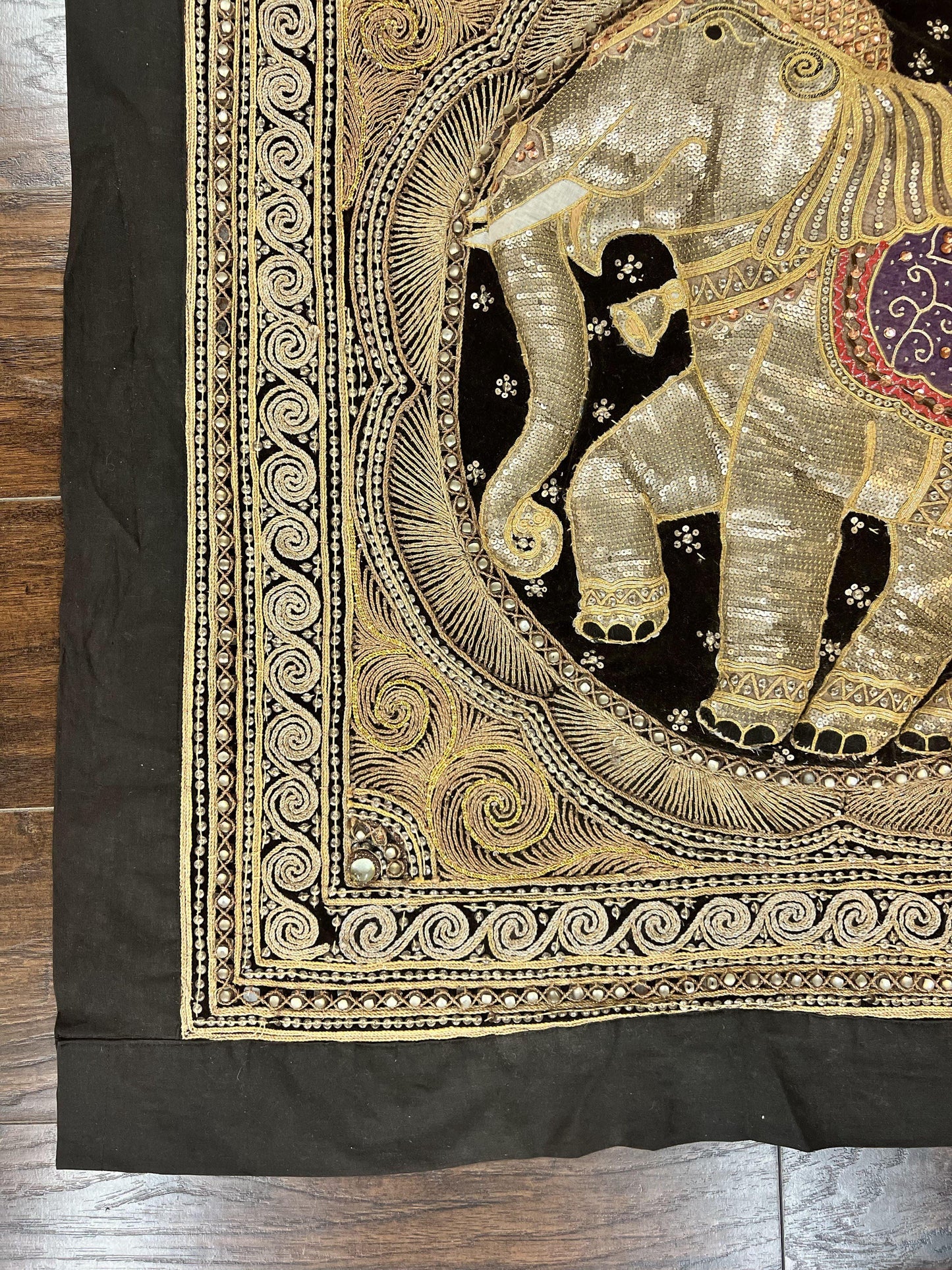 Indian Embroidery 3x3, Elephant Design, Detailed Needlepoint, Beadwork - Nuvé