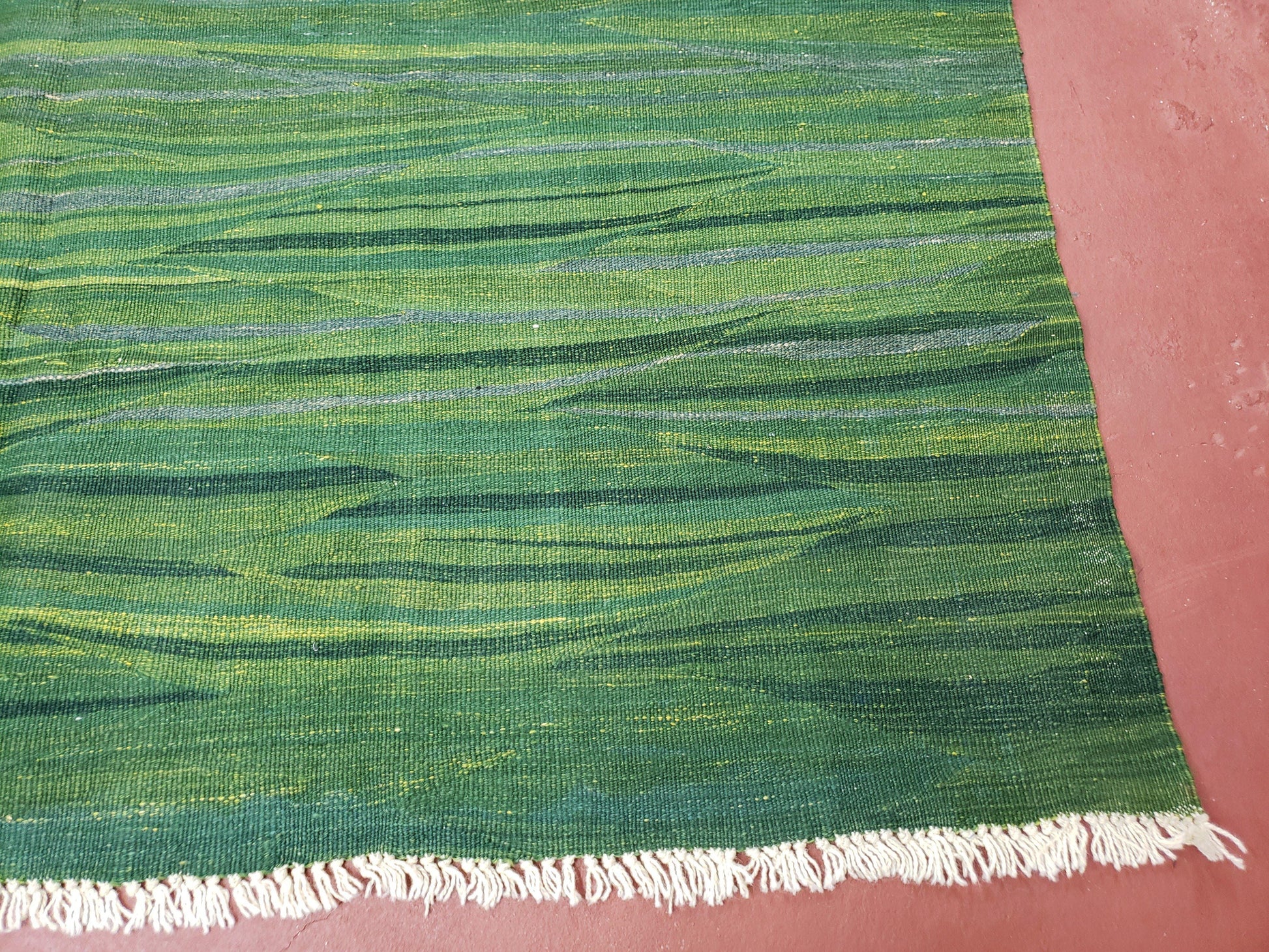 Green Turkish Kilim Rug, 6x9 - 7x10 Rugs, Bird, Handmade New Area Rug, Wool, Bohemian Boho Decor, Hand Woven, Modern Abstract Flat Weave Rug - Nuvé