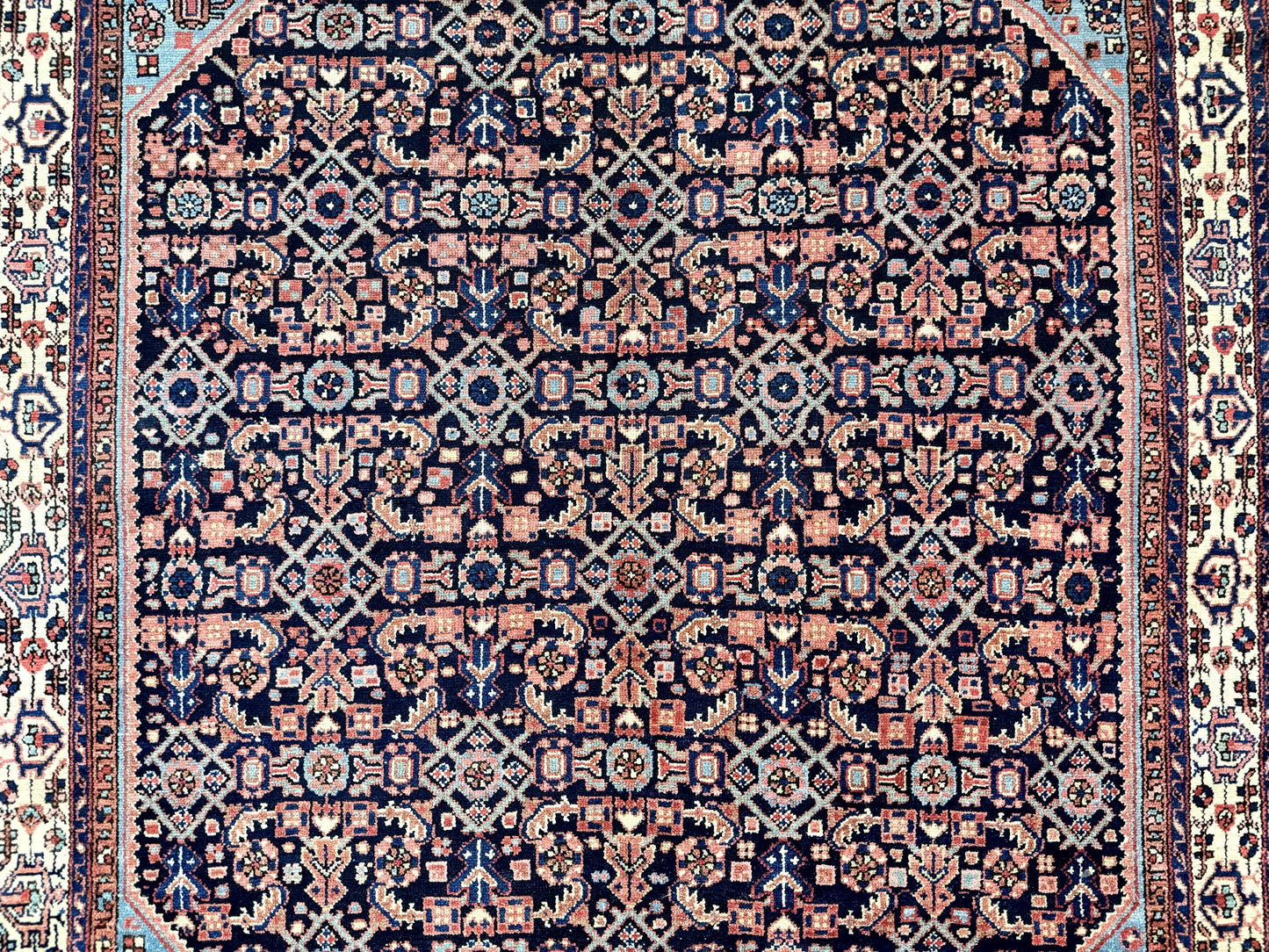 Antique Persian Rug 5 x 6.7, Navy Blue & Ivory, Handmade Persian Wool Carpet, Hamadan Angelas Rug - Nuvé