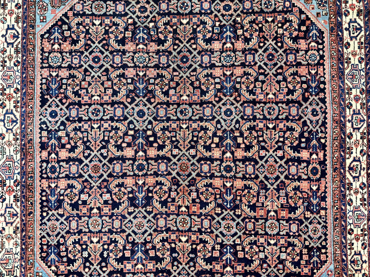 Antique Persian Rug 5 x 6.7, Navy Blue & Ivory, Handmade Persian Wool Carpet, Hamadan Angelas Rug