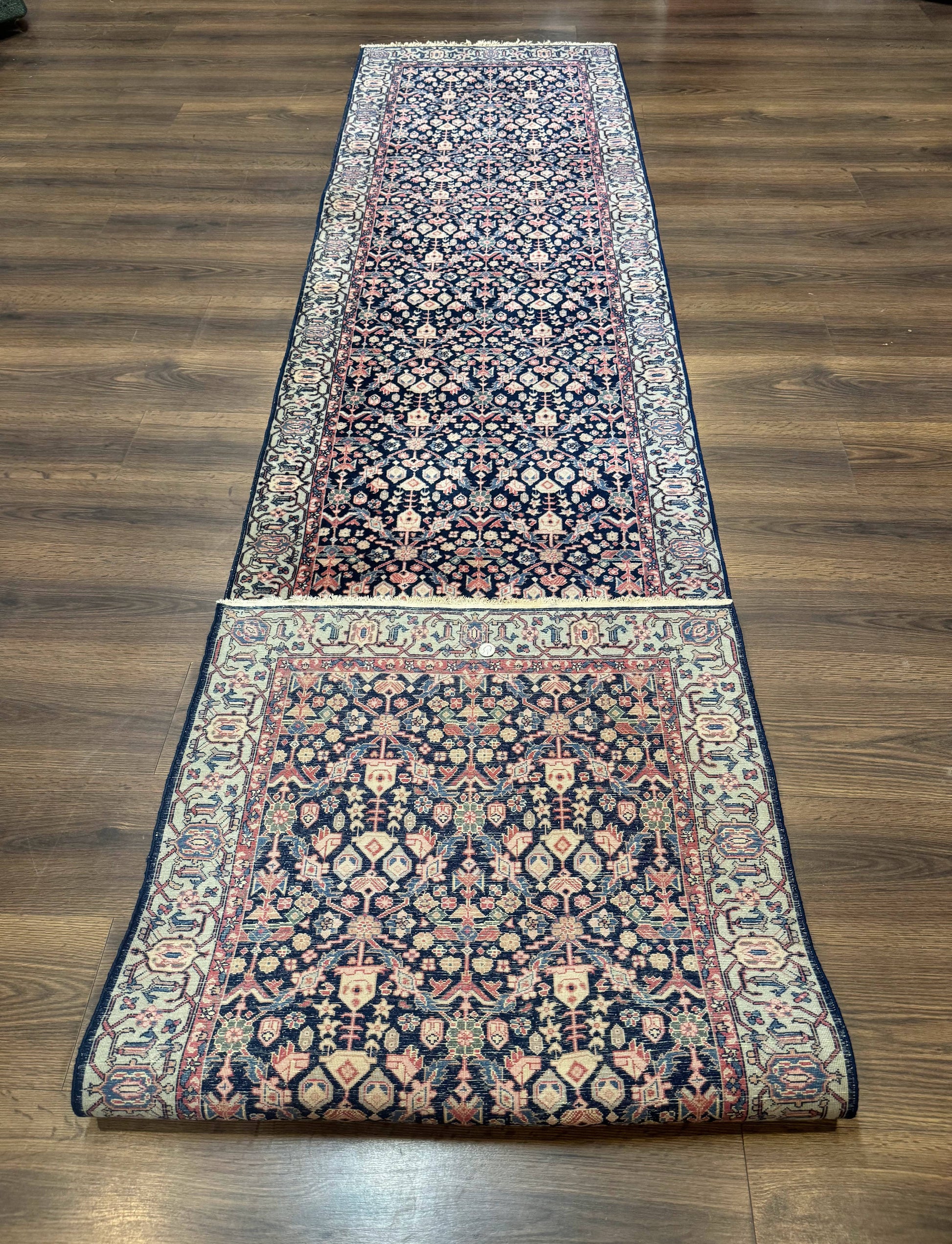 Indo Persian Runner Rug 2.8 x 12, Navy Blue, Floral, Fine 270 KPSI - Nuvé