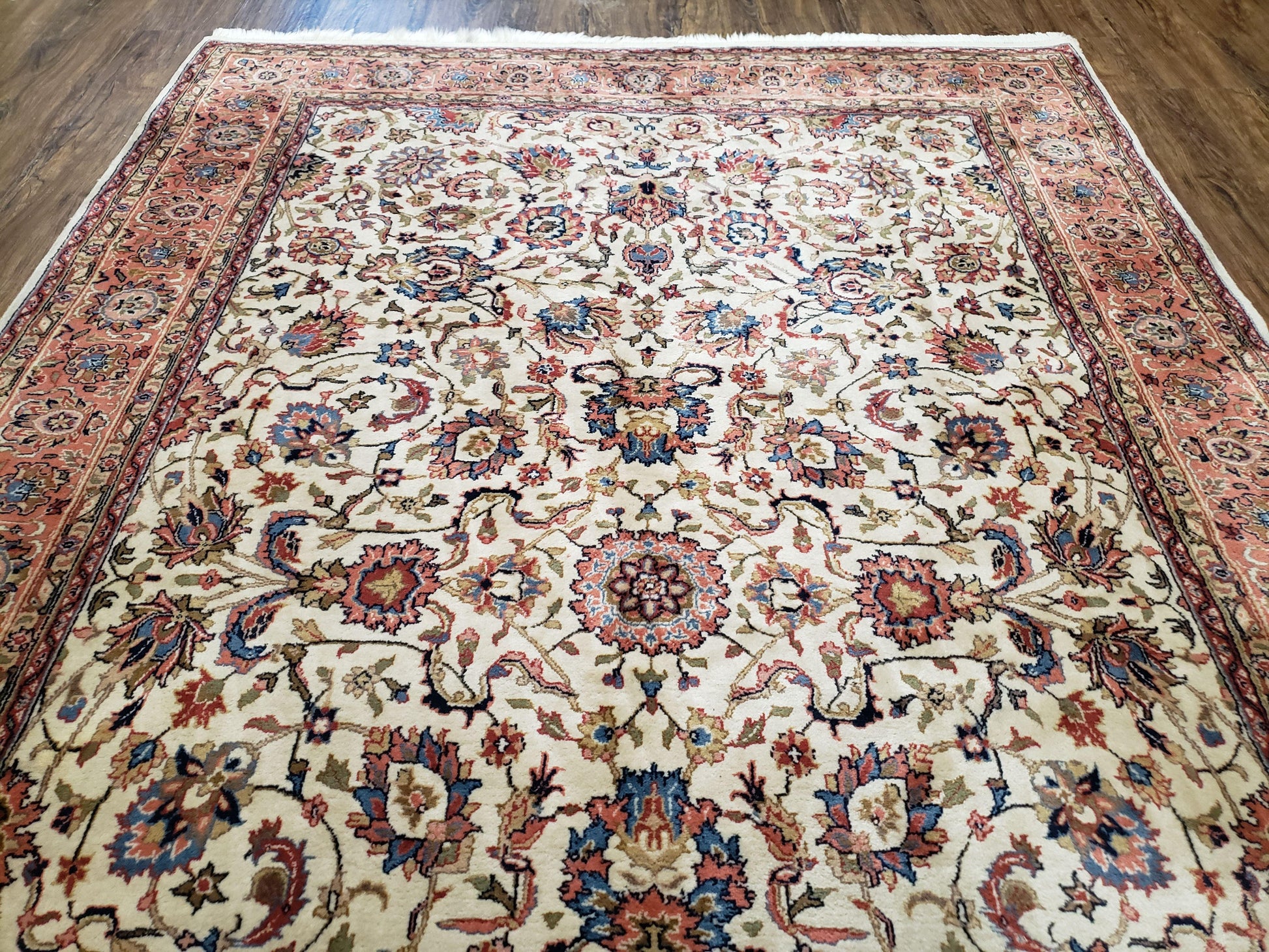 6x9 Top Quality Handmade Wool Area Rug Floral Allover Carpet Veg Dyes Beige - Nuvé