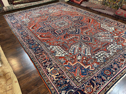 Antique Persian Heriz Rug – 11x16 Palace Size, Geometric Medallion, 1920s - Nuvé