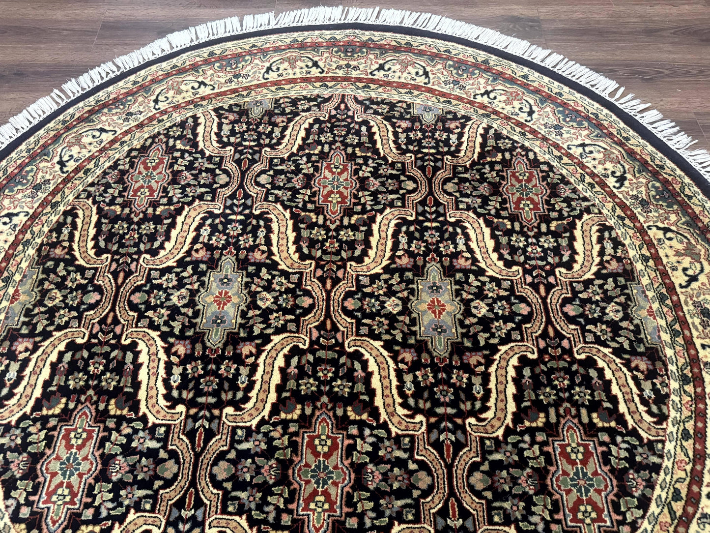 Round Indo Persian Rug 6x6, Indian Bidjar Rug, Navy Blue and Beige - Nuvé