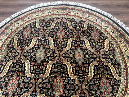 Round Indo Persian Rug 6x6, Indian Bidjar Rug, Navy Blue and Beige - Nuvé