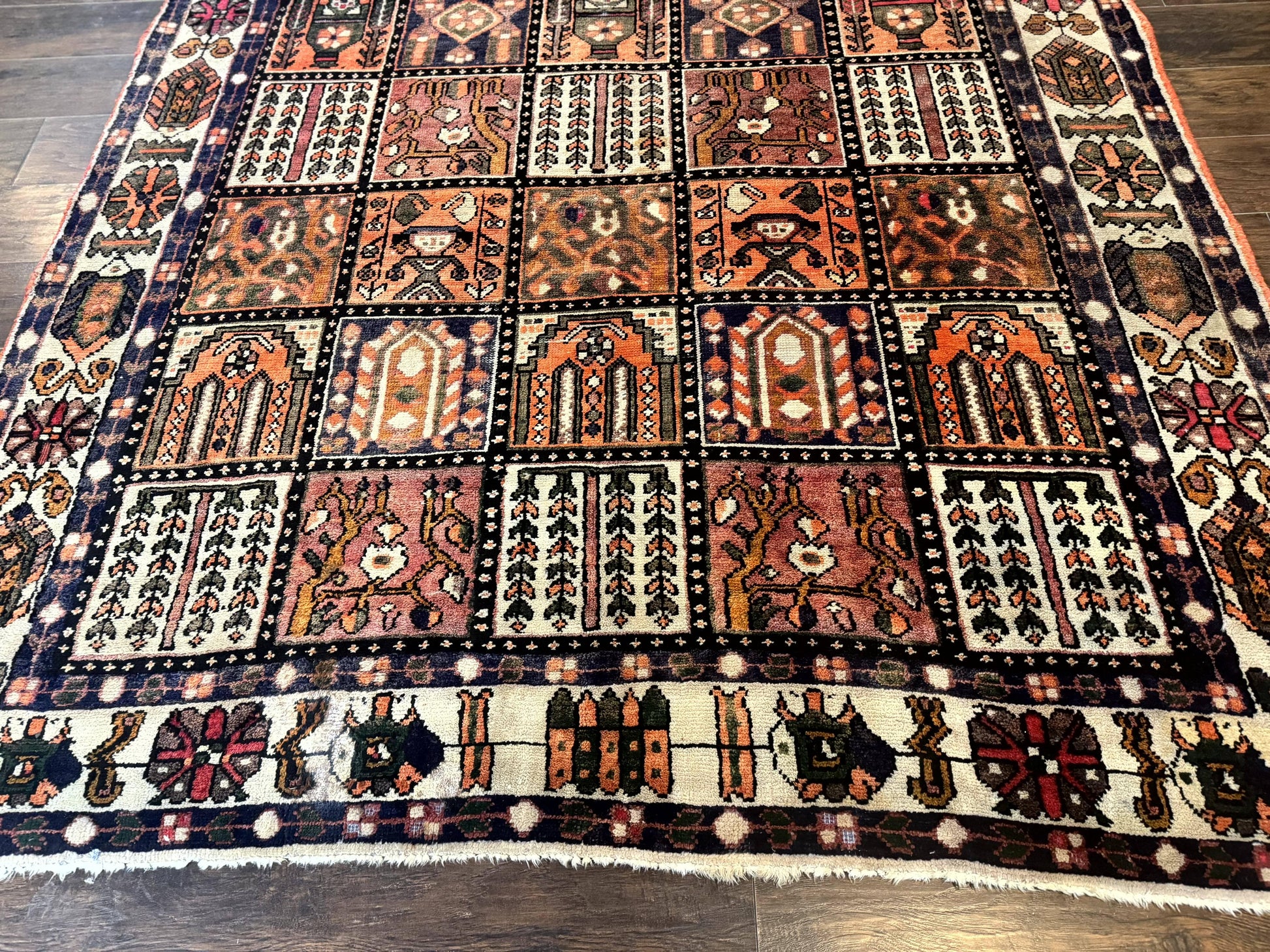 Persian Bakhtiari Tribal Rug 7x10, Panel Design, Semi Antique - Nuvé
