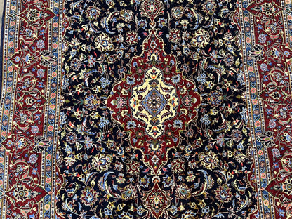 Dark Blue Persian Rug 5x8, Kork Wool Semi Antique Kashan Carpet, Very Fine Lachak Toranj Rug, Hand Knotted Floral Medallion Rug, 5 x 8 Oriental Rug - Nuvé