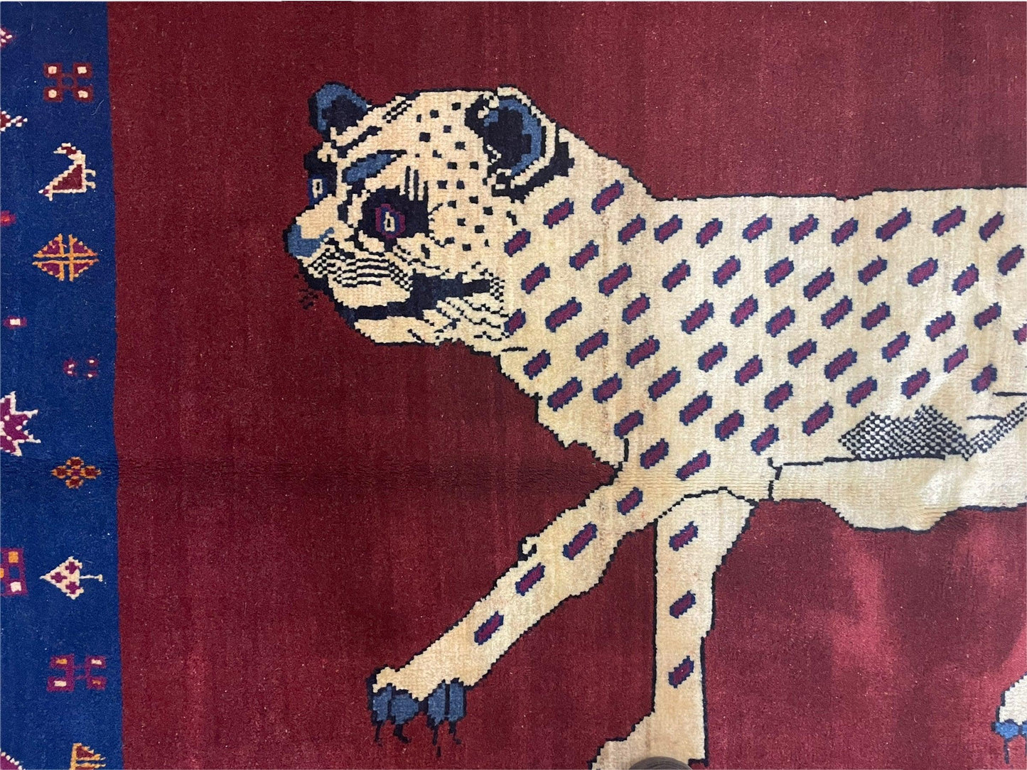 5 X 7 Handmade Zagros Wool Rug Snow White Panther Maroon Blue Organic Dyes - Nuvé