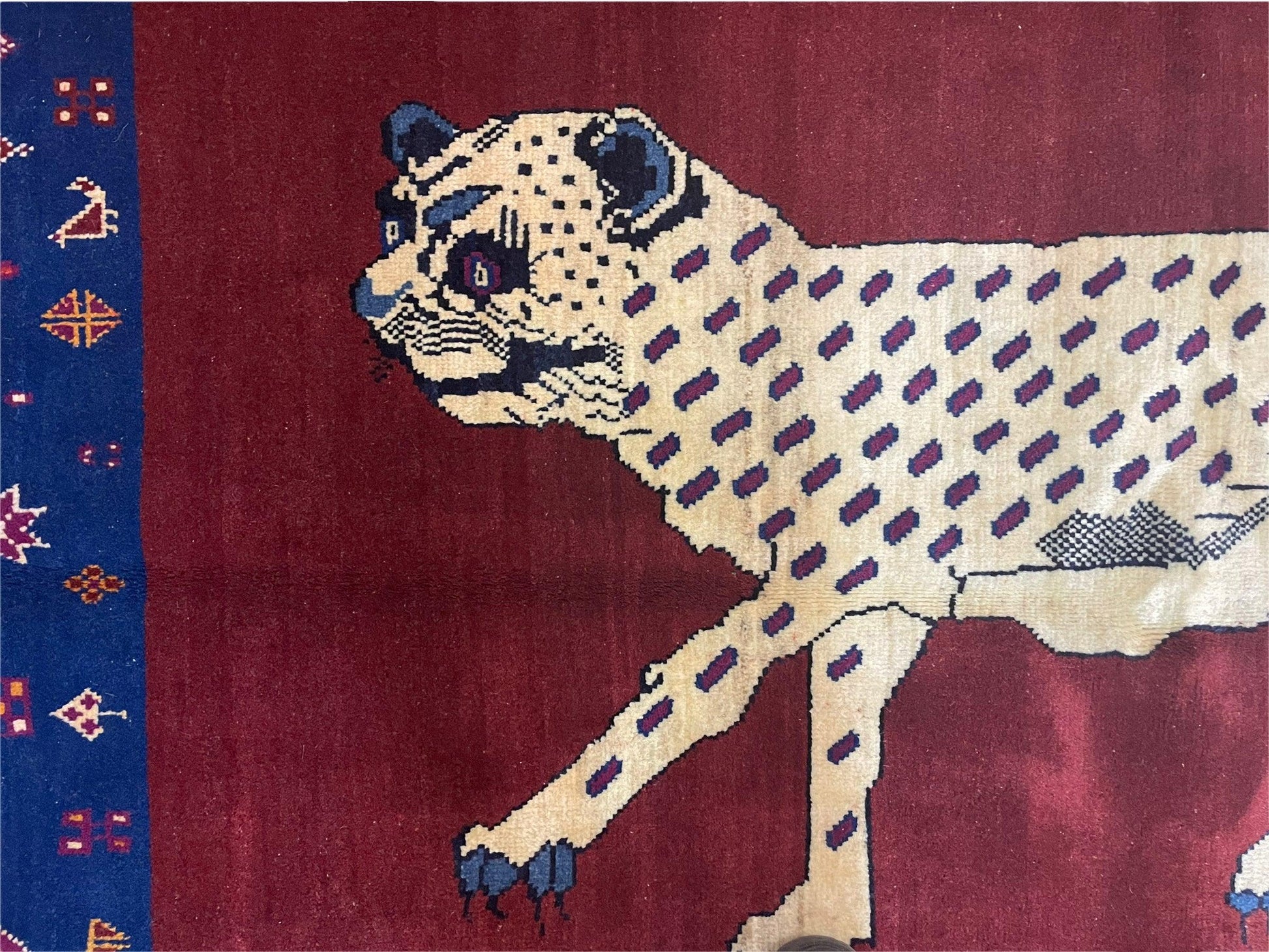 5 X 7 Handmade Zagros Wool Rug Snow White Panther Maroon Blue Organic Dyes - Nuvé