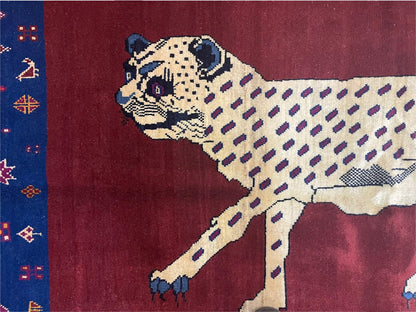 5 X 7 Handmade Zagros Wool Rug Snow White Panther Maroon Blue Organic Dyes - Nuvé