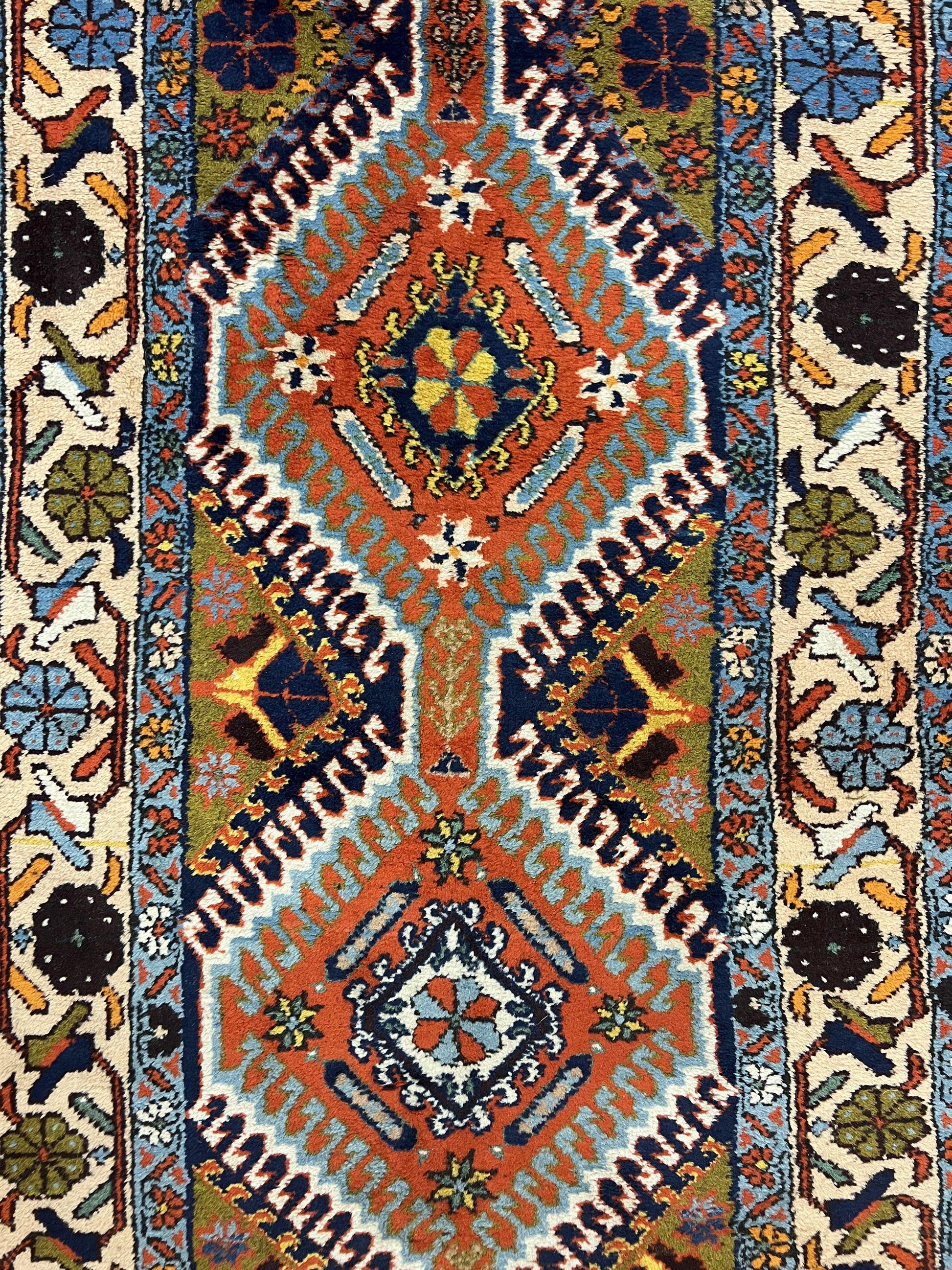 Persian Tribal Runner Rug 2.9 x 14, Colorful Rare Antique Persian Shiraz Yalameh Geometric Carpet for Hallway, 14ft Runner, Handmade, Wool, Red - Nuvé
