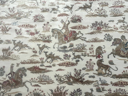 Large Turkish Silk Rug 8x10, Ivory, Hunting Design, Bamboo Silk, New - Nuvé
