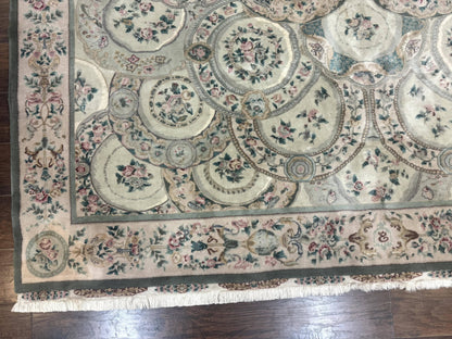 Pak Persian Rug 9x12, Wool with Silk Highlights, European Design, Floral, Green - Nuvé
