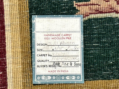Aubusson Rug 9x12, Dark Green, European Design, Vintage Fine Handmade Carpet, Elegant - Nuvé