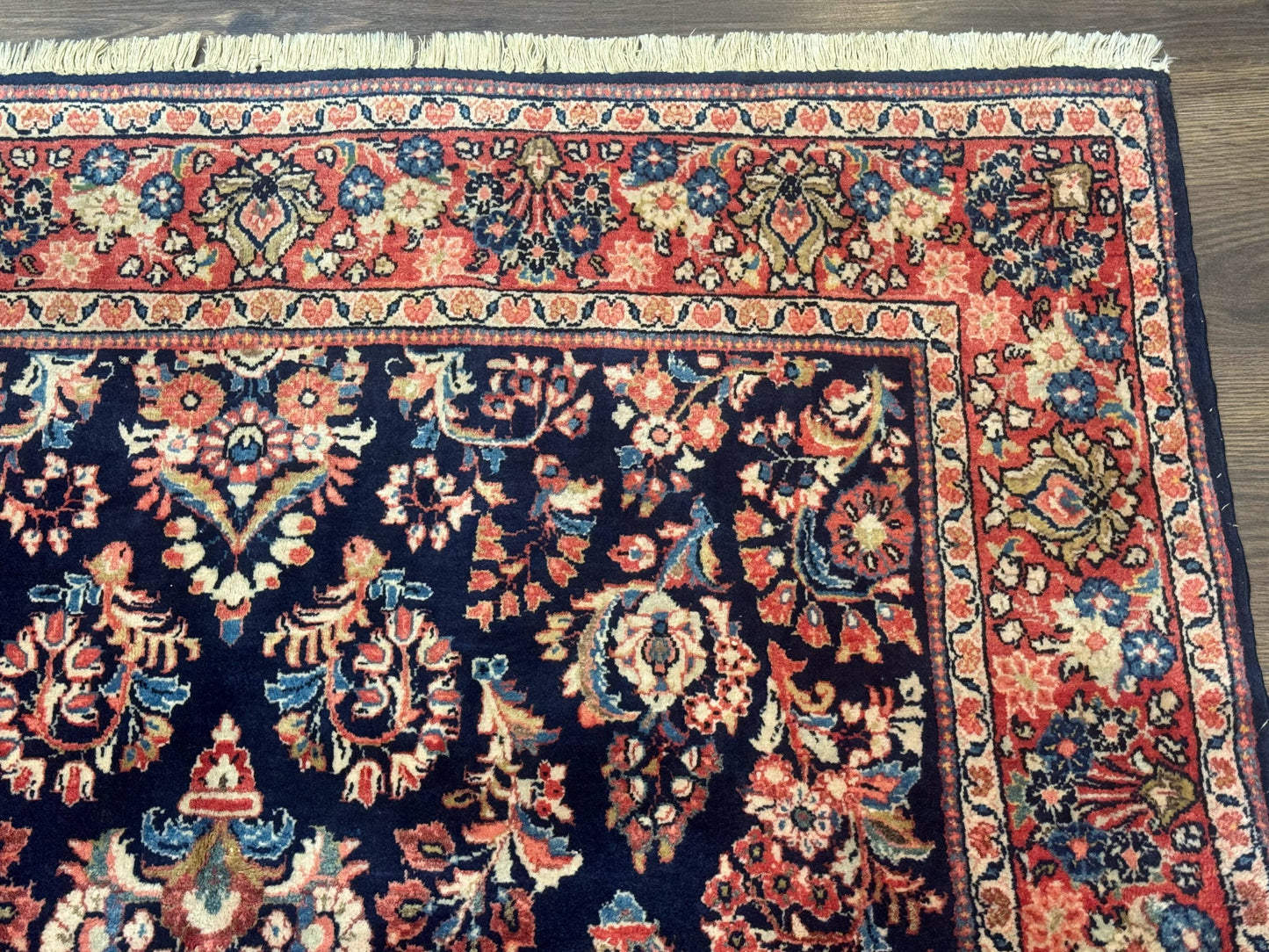 Navy Blue Persian Rug 4x6, Sarouk Mohajeran Carpet, Antique Persian Rug, Floral - Nuvé