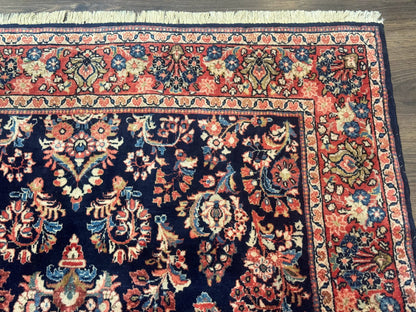 Navy Blue Persian Rug 4x6, Sarouk Mohajeran Carpet, Antique Persian Rug, Floral - Nuvé