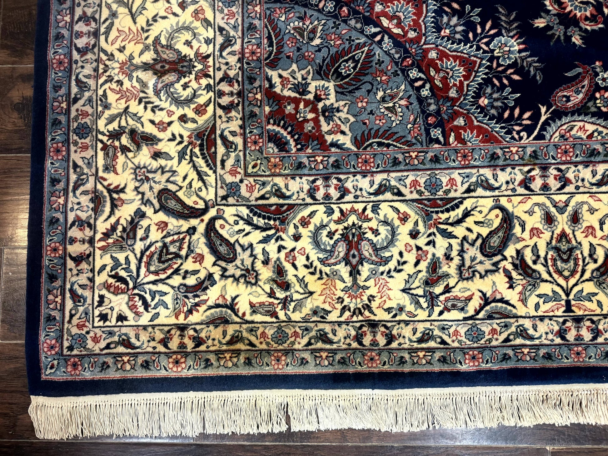 Sino Persian Kerman Rug 10x14, Blue and Beige, Floral Medallion, Fine 240 KPSI - Nuvé