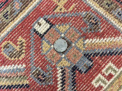 Belgium Power Loomed Rug 8x12, Geometric Medallions Persian Tribal Pattern, Vintage Wool Carpet, Ivory Red Blue