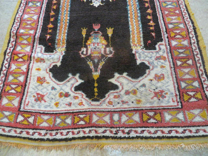 Antique Moroccan Runner Rug 3x7, Moroccan Prayer Rug, Double Mehrab Prayer Arches, Black and Red, Hand-Knotted Wool Carpet, Hallway Rug Nice - Nuvé