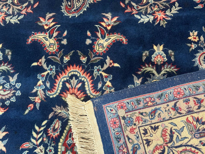 Sino Persian Kerman Rug 10x14, Blue and Beige, Floral Medallion, Fine 240 KPSI - Nuvé