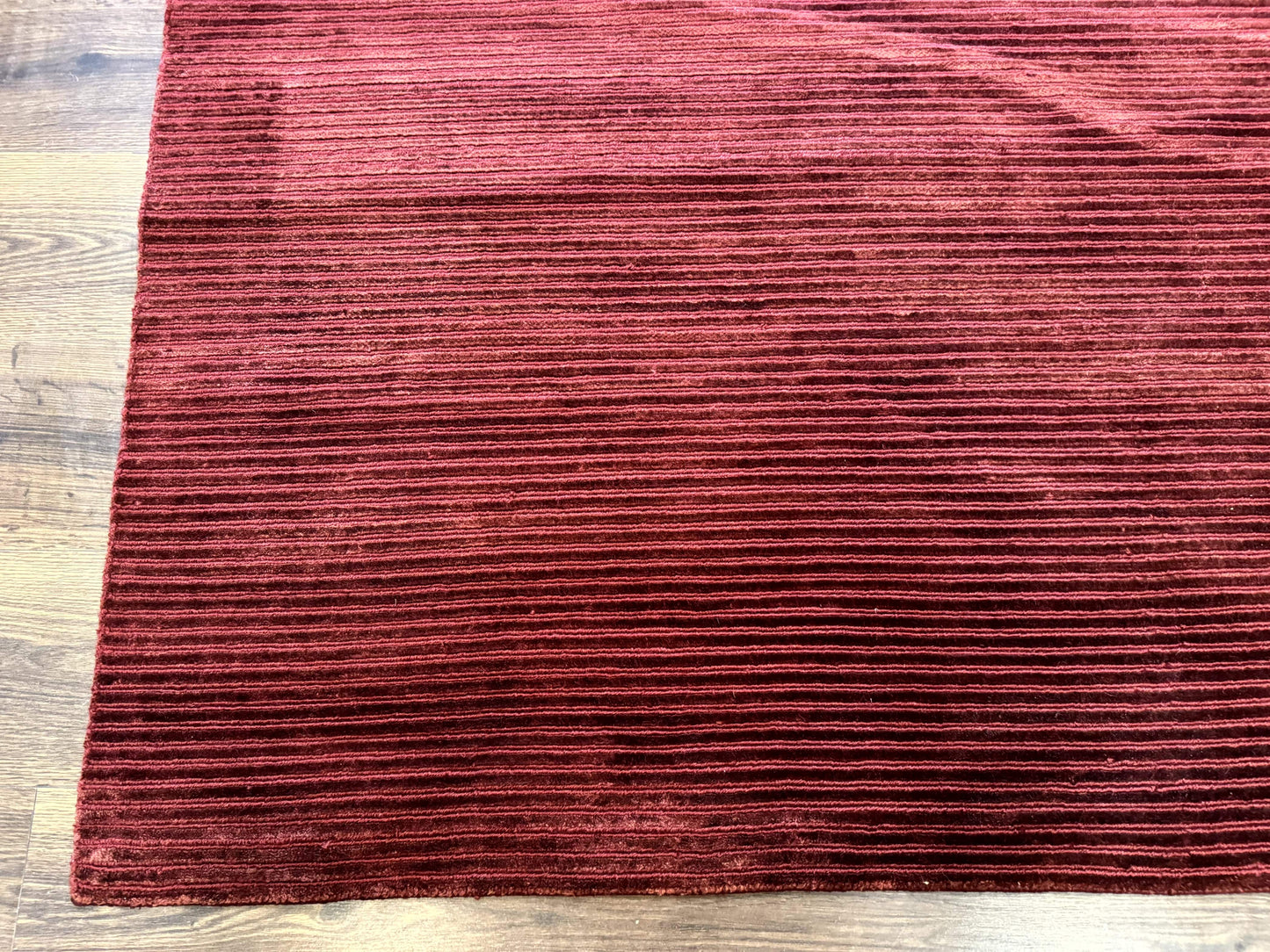 Modern Tibetan Rug 8x10, Red, Stripes, Handmade Wool Thick Pile Carpet - Nuvé