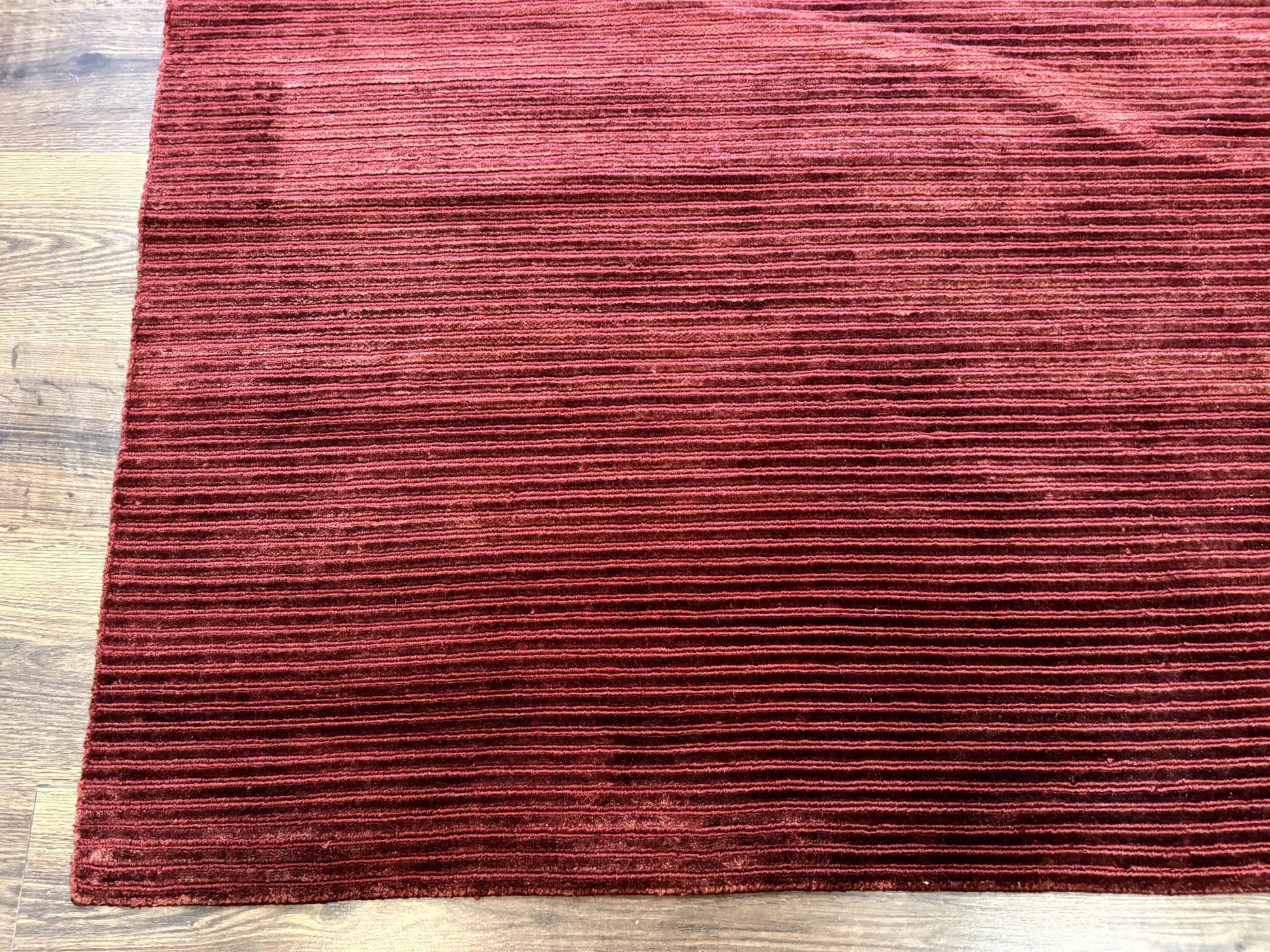 Modern Tibetan Rug 8x10, Red, Stripes, Handmade Wool Thick Pile Carpet - Nuvé