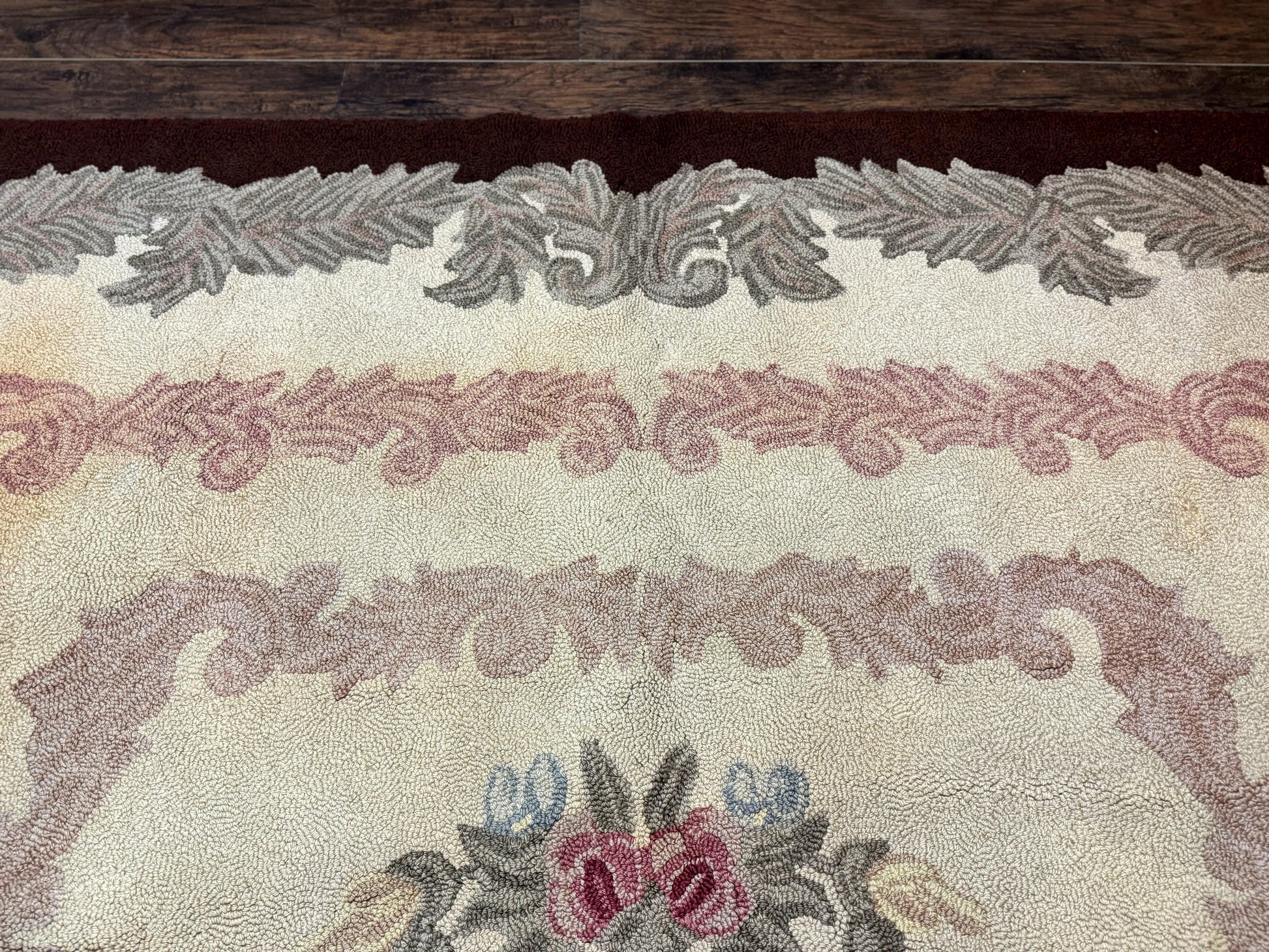American Hand Hooked Rug 9x12, Vintage Aubusson Carpet, Wool - Nuvé