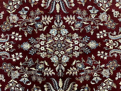 Indo Persian Sarouk Rug 9x12, Floral Allover, Dark Red & Navy Blue, Handmade Vintage Wool Carpet - Nuvé