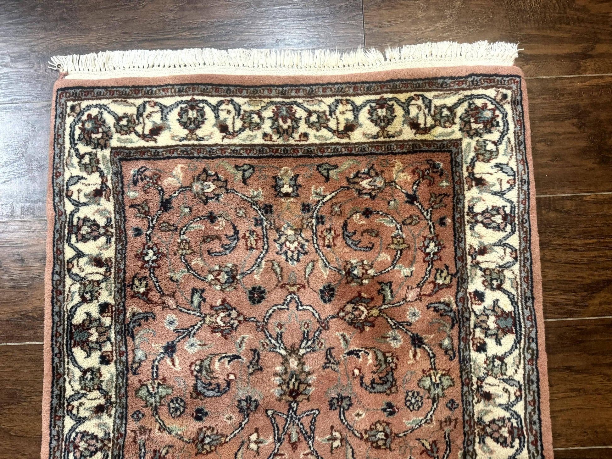 Indo Persian Runner Rug 2.6 x 10, Coral and Cream, Hand Knotted 10ft Wool Oriental Runner for Hallway or Kitchen - Nuvé