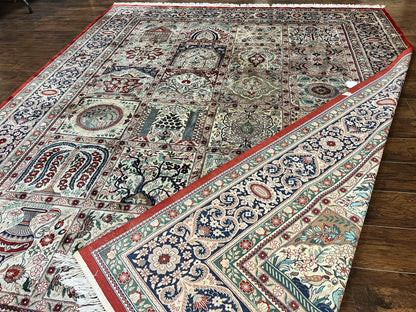 Silk Sino Persian Rug 9x12, Panel Design, Garden of Eden Pattern, Fine 200 KPSI, Hand Knotted Room Sized Silk Carpet, Vintage - Nuvé