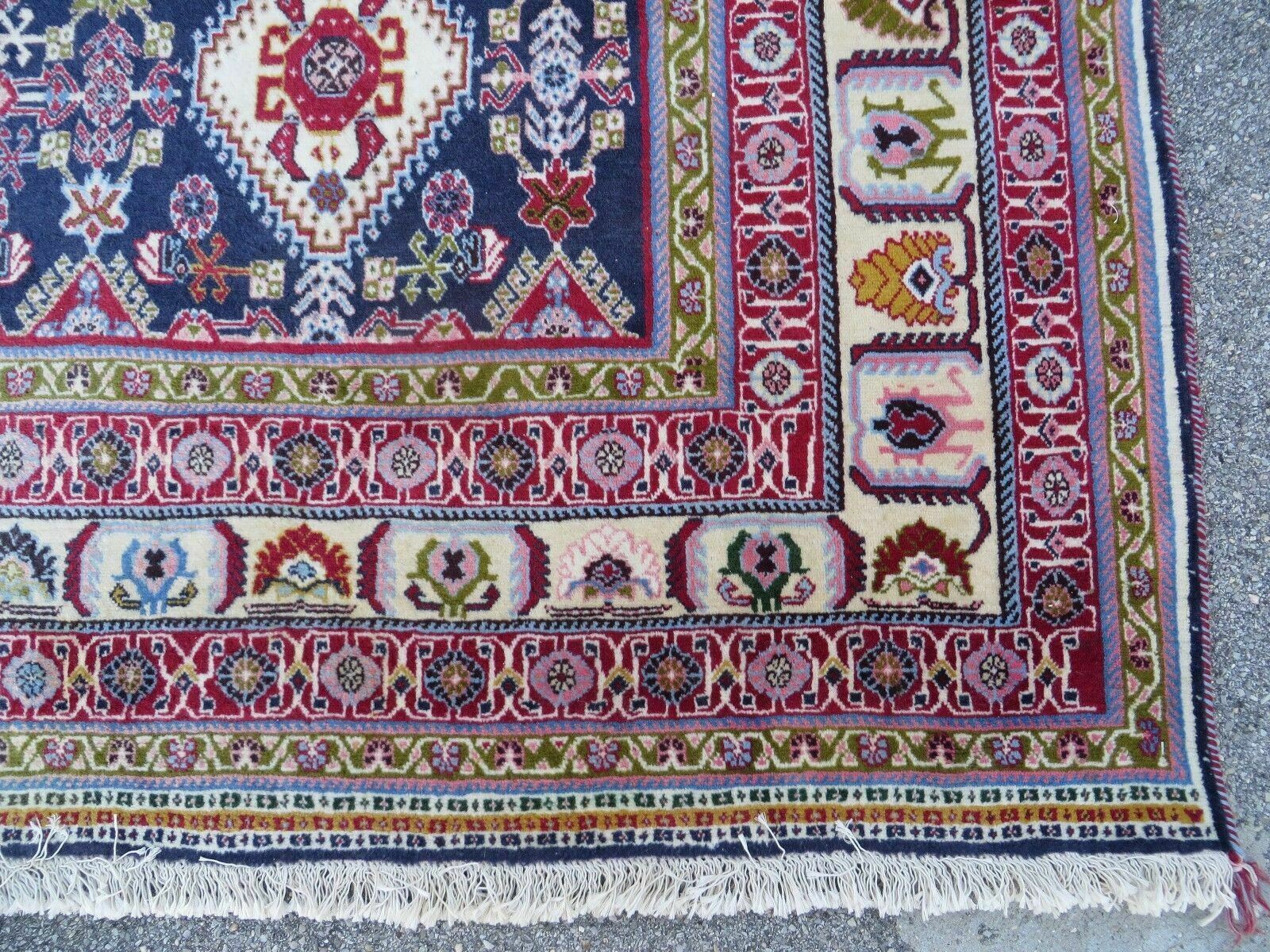 Oversized Persian Shiraz Tribal Rug 13x19, Palace Sized Oriental Carpet, Handmade Hand-Knotted X Large Rug, Red Blue Cream, Allover Herati Pattern - Nuvé