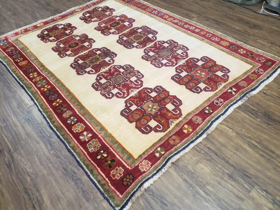 Vintage Persian Gabbeh Rug, Dark Red & Cream, Hand-Knotted, 5' x 6' 4" - Nuvé