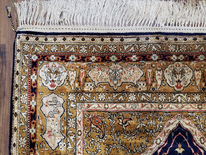 Semi Antique Persian Qum Silk Prayer Rug, Silk, Hand-Knotted, 3'6" x 5' - Nuvé