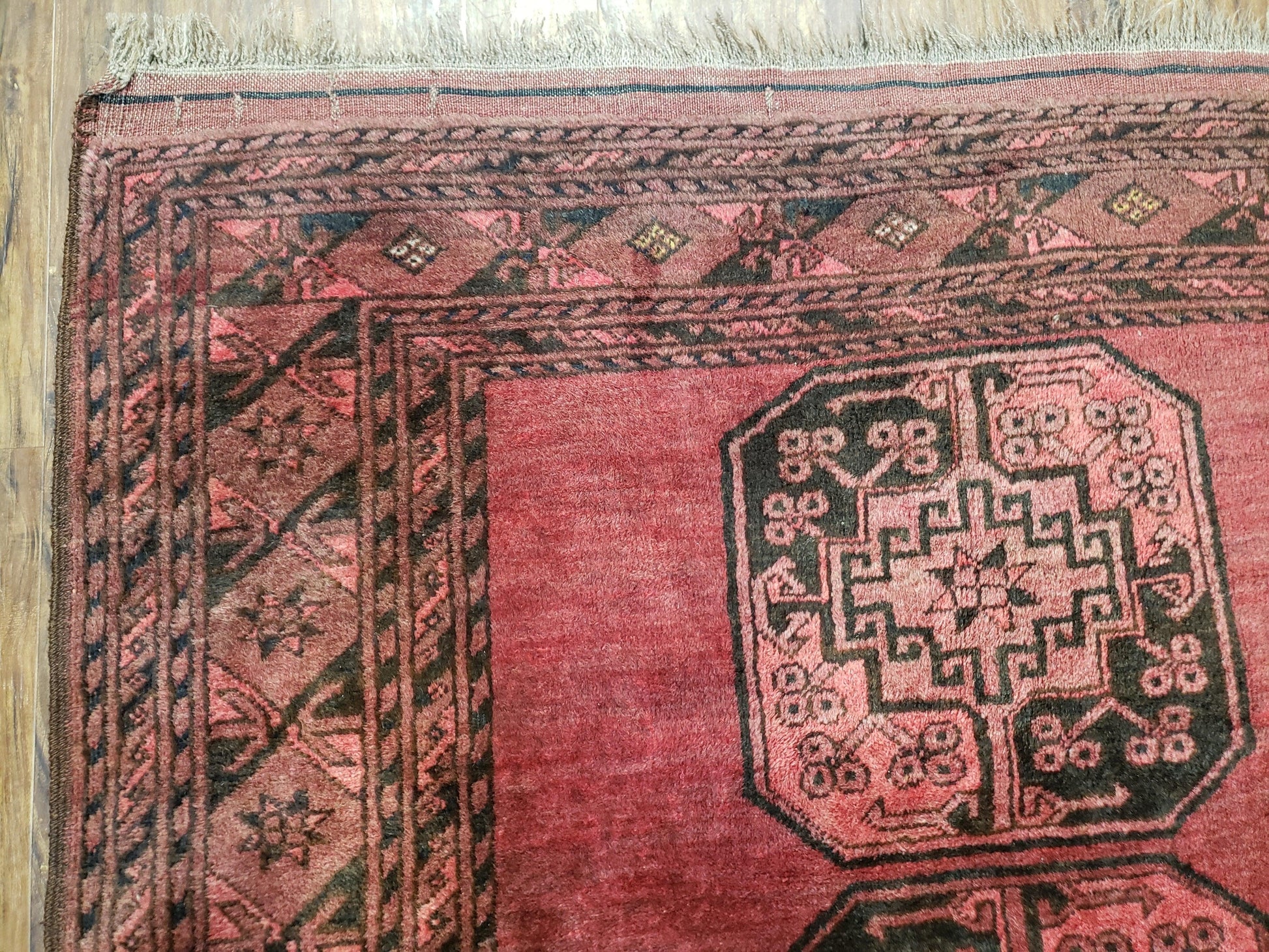 Antique Bukhara Area Rug, Vintage Afghan Bokhara Bashir Rug, 4x6 Hand-Knotted Oriental Carpet, Red & Black Wool Rug, 4' x 5'9 - Nuvé