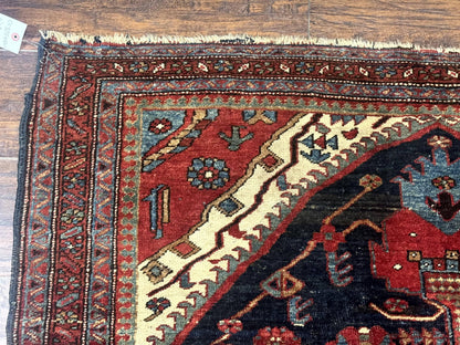 Antique Persian Bidjar Rug 5x6, Navy Blue and Red, Persian Tribal Rug