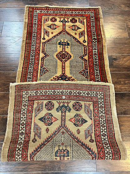 Antique Persian Runner 3 x 7, Camel Hair Runner 3x7 ft, Handmade Hallway Rug, Geometric Design, Tribal Rug, Persian Sarab Rug 3x7 - Nuvé