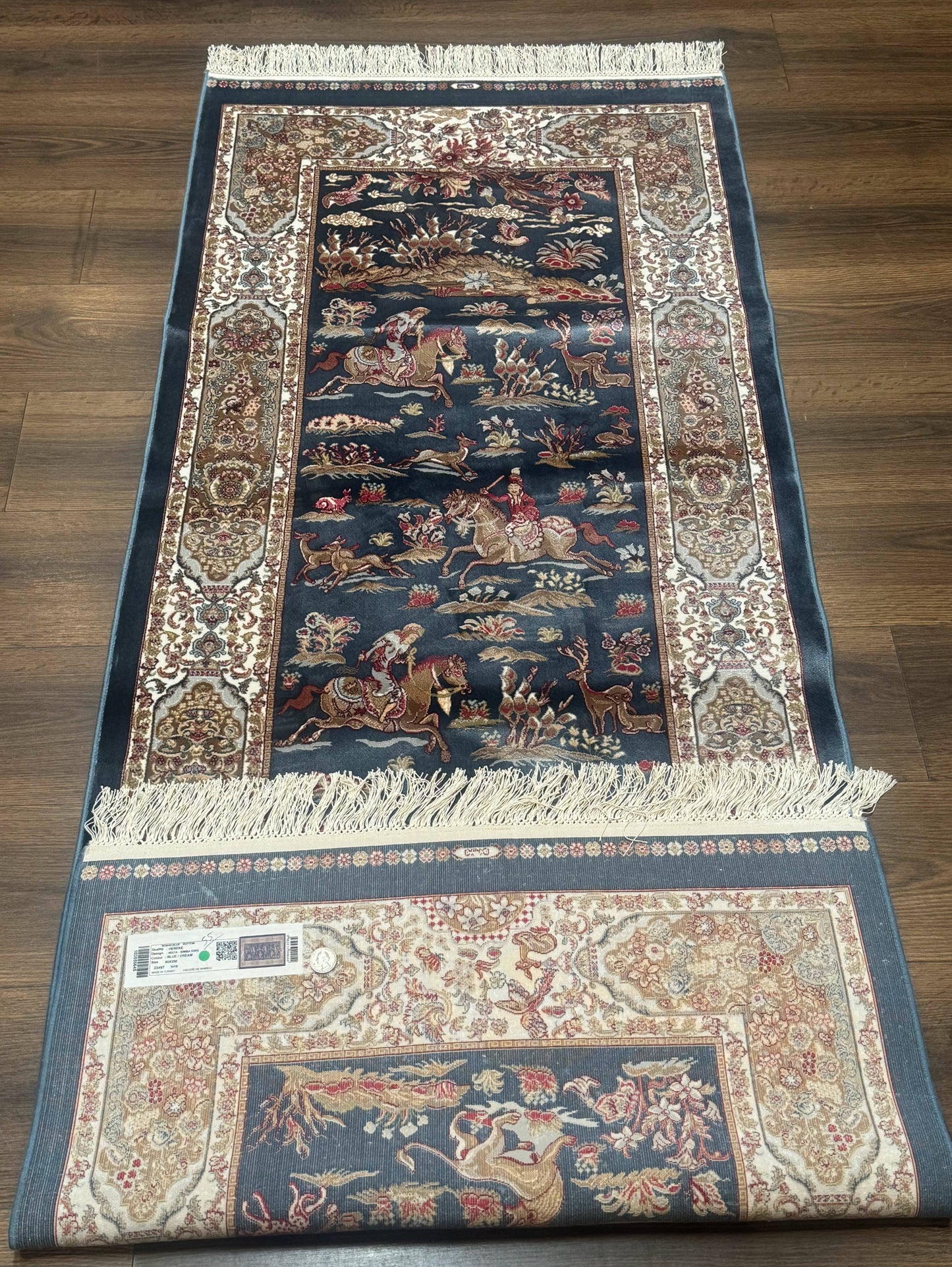 Turkish Silk Rug 2.6 x 6.7, Short Runner Rug, Blue & Ivory, Bamboo Silk, New - Nuvé