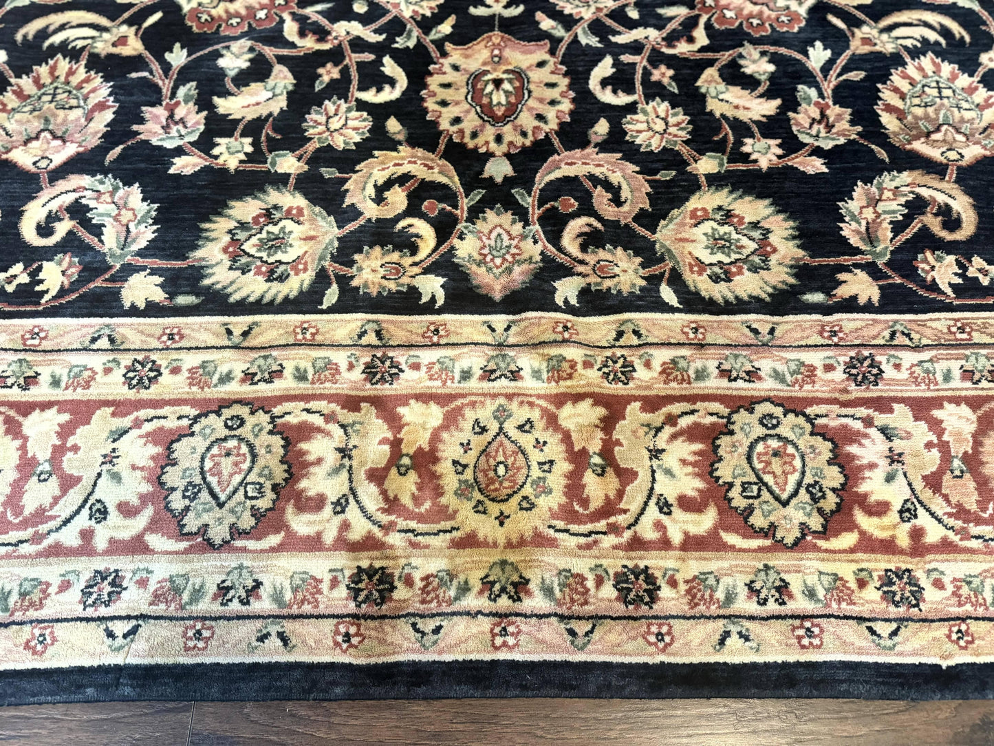 Vintage Oriental Rug 8x11, Floral Persian Design Carpet, Turkish Power Loomed Rug, Navy Blue Red Cream - Nuvé