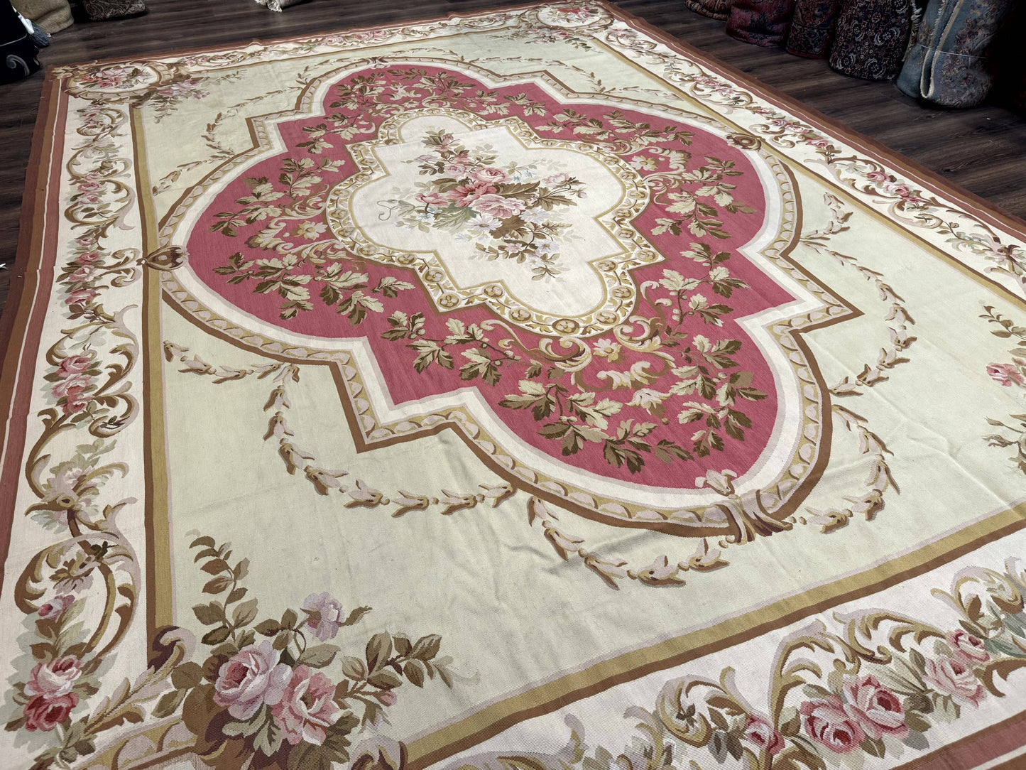 Large Aubusson Rug 10x14, European Elegant French Design, Floral Carpet - Nuvé