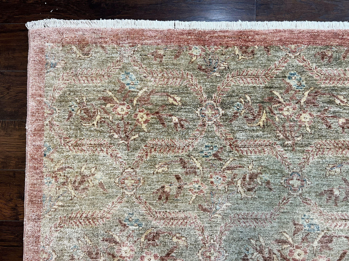 Large Modern Pakistani Rug 9x12, Handmade Wool Carpet, Peshawar Rug, Hand Knotted Oriental Rug, Contemporary, Floral, Light Green - Nuvé