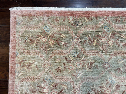 Large Modern Pakistani Rug 9x12, Handmade Wool Carpet, Peshawar Rug, Hand Knotted Oriental Rug, Contemporary, Floral, Light Green - Nuvé