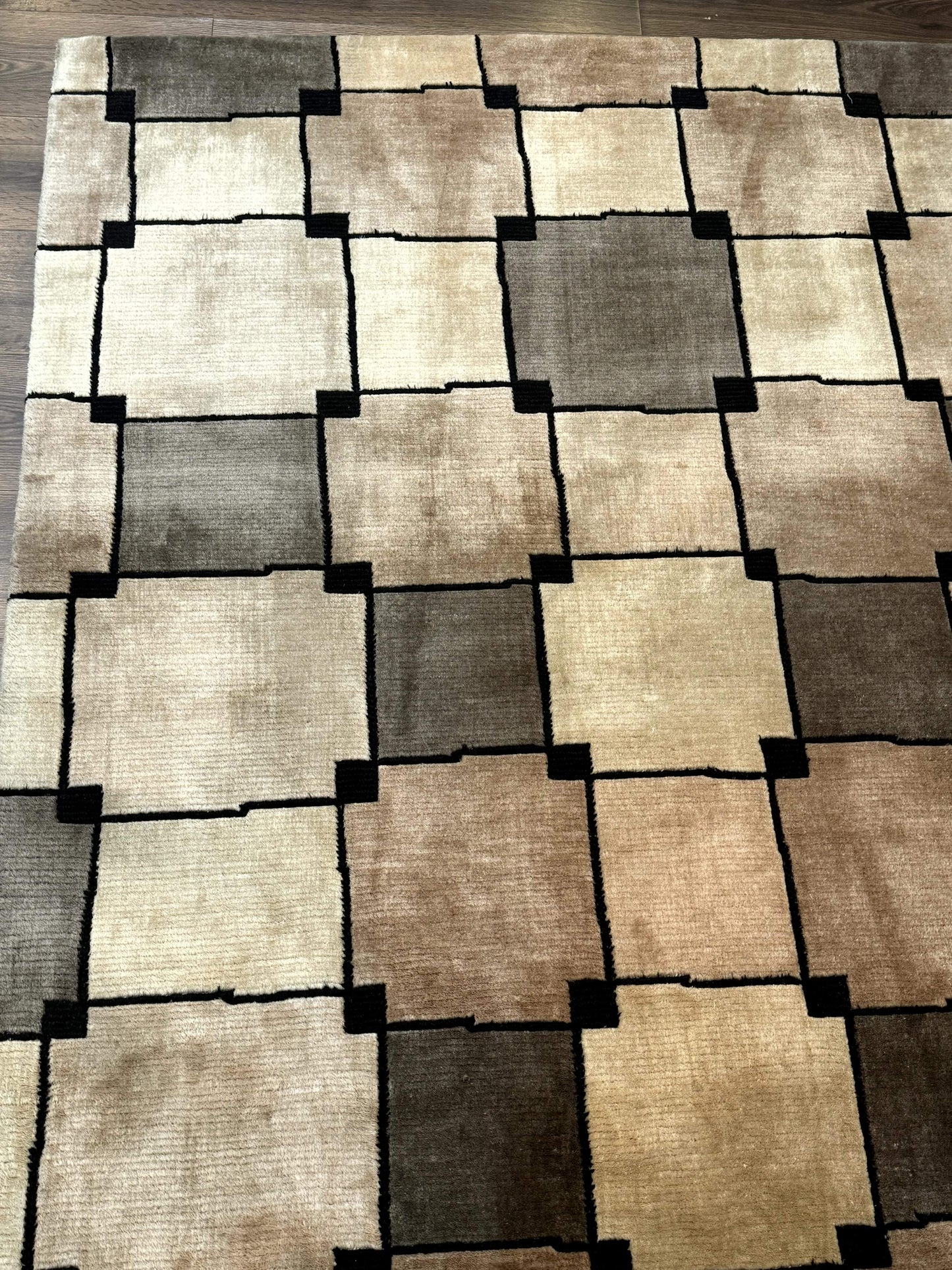 Tibetan Wool Rug 5x8, Contemporary Modern Carpet, Abstract Design, Soft Thick Pile, Pair B - Nuvé