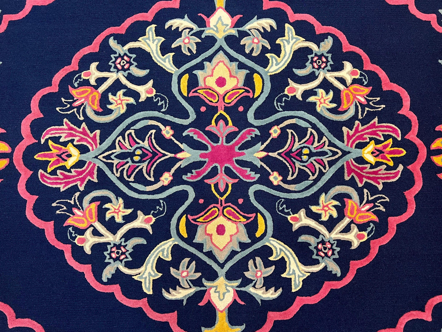 Safavieh Rug 8x10 Belagio Collection, Navy Blue Pink Yellow, Power-Loomed Wool Carpet, Floral Area Rug, Modern Rug, Room Sized 8 x 10 ft Rug - Nuvé