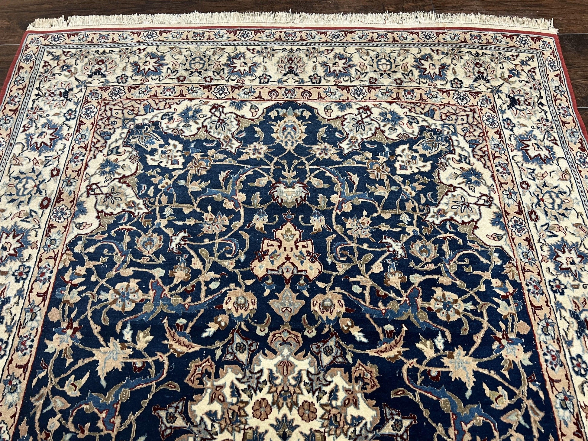 Super Fine Persian Nain Rug 3.6 x 5.4, Navy Blue and Ivory, 700 KPSI - Nuvé