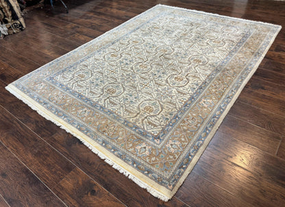 Indo Persian Rug 6x9, Beige, Allover Pattern, Vintage Wool Oriental Carpet - Nuvé