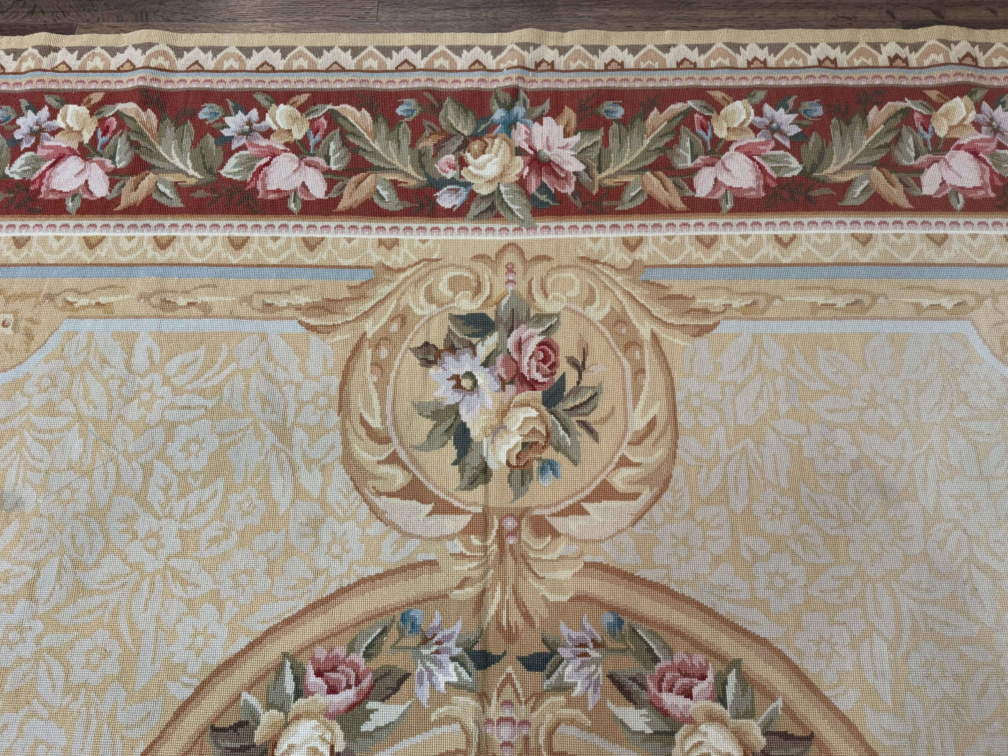 Needlepoint Rug 8x10, Aubusson Savonnerie European Carpet, Floral, Elegant - Nuvé