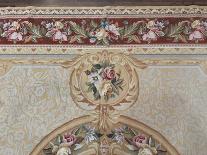 Needlepoint Rug 8x10, Aubusson Savonnerie European Carpet, Floral, Elegant - Nuvé